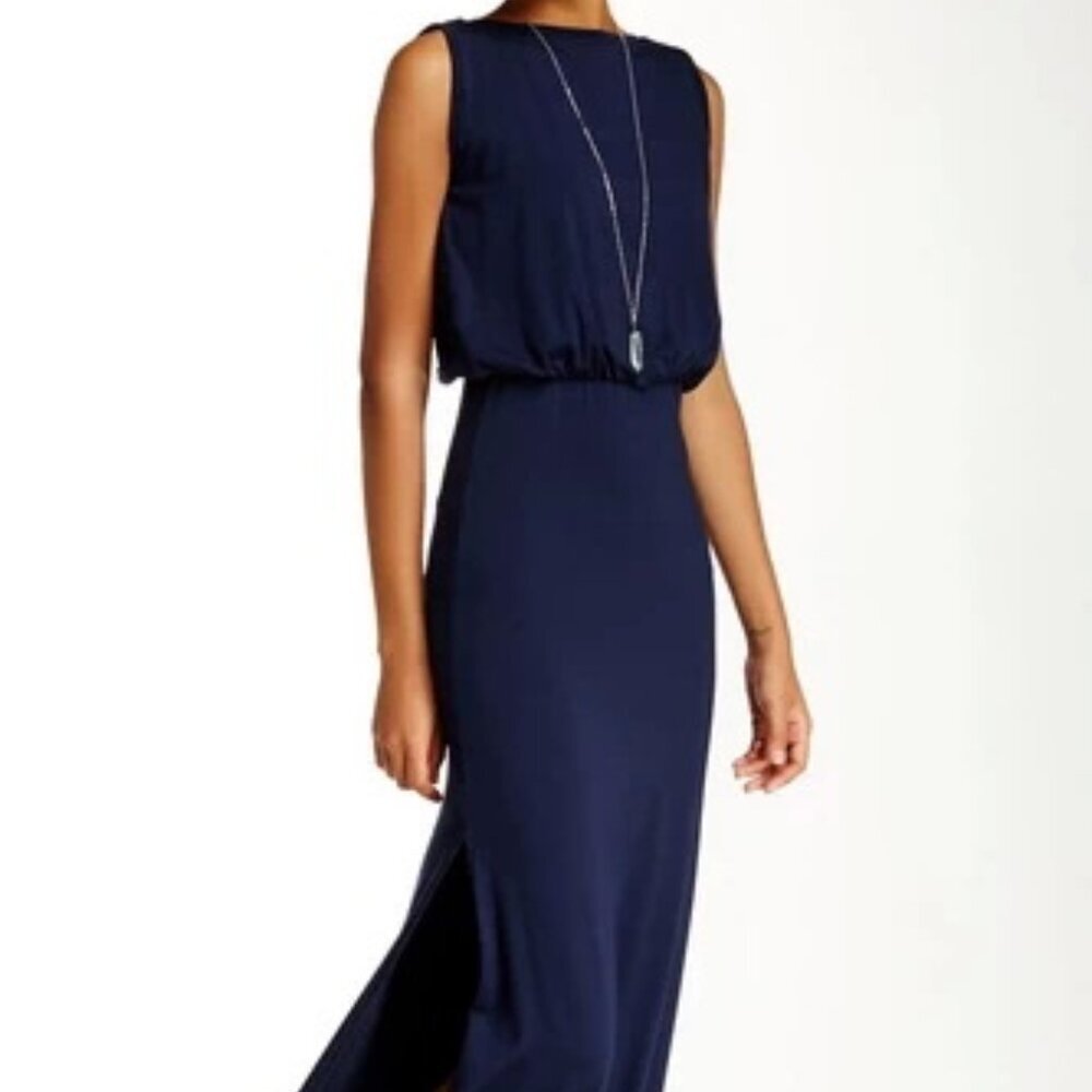 Go Couture Navy Blue Sleeveless Jersey Maxi Dress